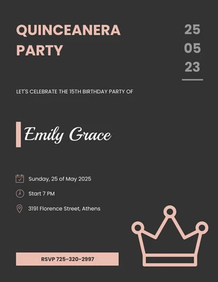 Free  Template: Quinceanera Party Invitation Black And Pink Pastel