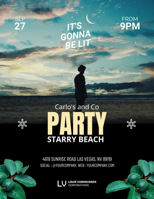 Free  Template: Black and Sky Blue Starry Beach Party Poster