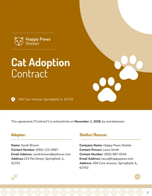 Free  Template: Modelo de contrato de adoção de gato