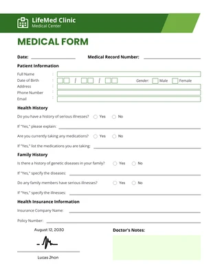 business  Template: White and Green Simple Modern Medical Form