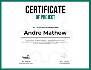 Free  Template: Certificado de projeto simples branco e verde