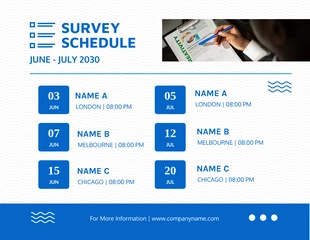 Free  Template: White And Blue Clean Design Survey Schedule Template
