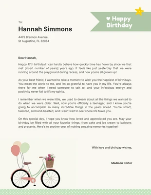 Free  Template: Carta da lettera di auguri per il compleanno in verde tenue