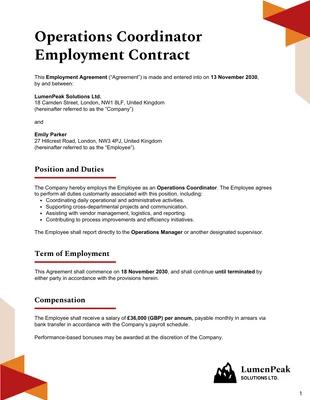 Free interactive Template: Operations Coordinator Contract Template