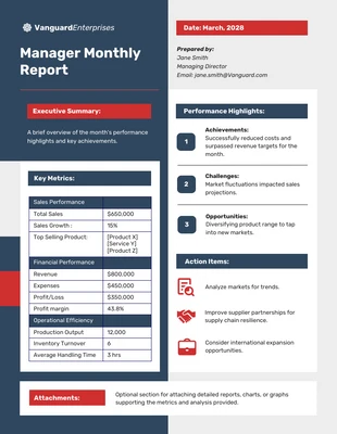 Free  Template: Plantilla de informe mensual para gerente