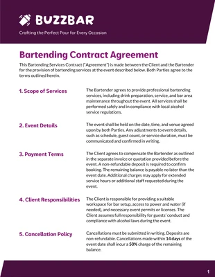 Free interactive Template: Free Bartending Contract Template