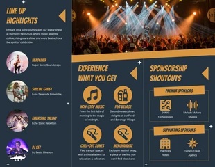 Modern Navy and Orange Music Event Trifold Brochure - Pagina 2
