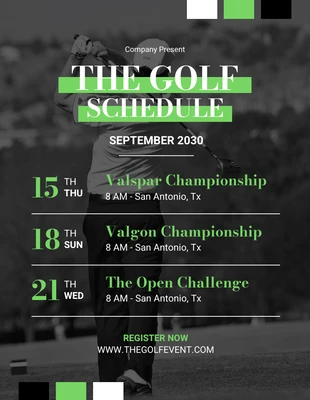 Free  Template: Modèle d'horaire de golf simple noir et vert