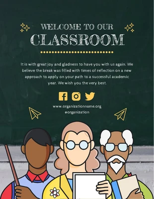Free  Template: Dark Green Texture Illustration Classroom Welcome Poster