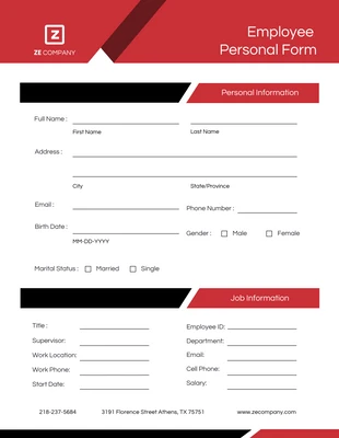 business  Template: Black Red Employee Personal Forms