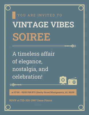 Free  Template: Blue Navy, Gold And Orange Vintage Invitations
