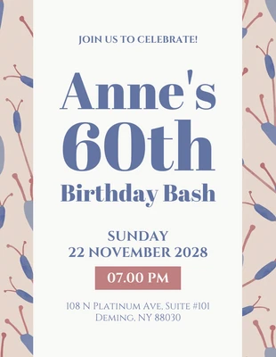 Free  Template: Light Brown Aesthetic Floral 60th Birthday Bash Invitation