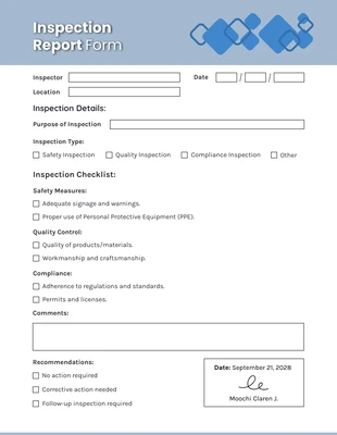 Free  Template: Formulários de inspeção minimalistas em azul e branco