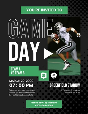 Free  Template: Gray And Green Simple Football Invitation