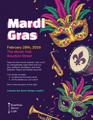 Free Template: Modelo de pôster festivo para festa de Mardi Gras
