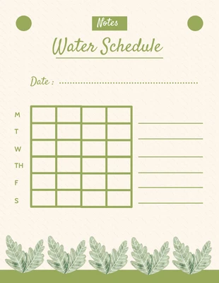 Free  Template: Simple Green Schedule Tracker Drink Water  Template