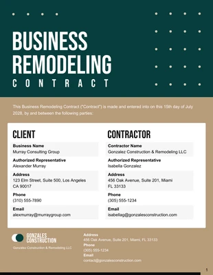 business  Template: Business Remodeling Contract Template