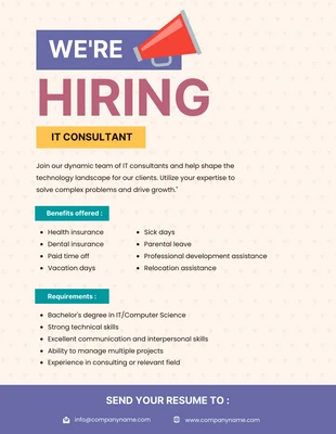 Free  Template: Cream and Soft Purple Now Hiring Poster