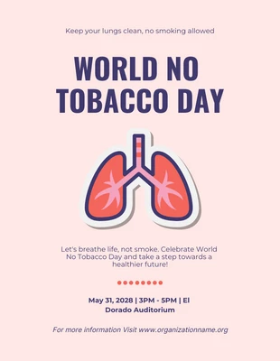 Free  Template: Poster Mundo Simples Rosa sem Tabaco
