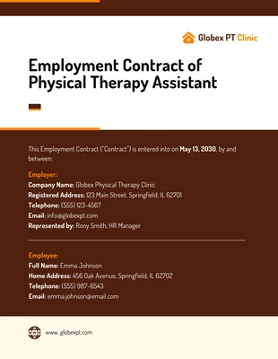 Free  Template: Employment Contract Template of Physical Therapy Assistant