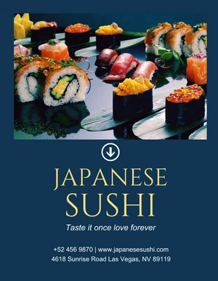 Free  Template: Folheto de Sushi Japonês Simples Azul