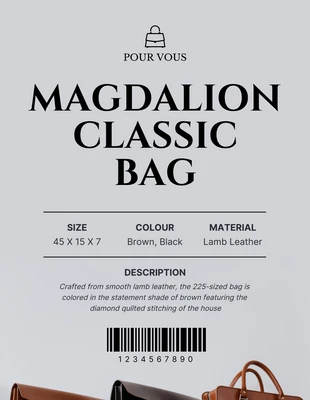 Free  Template: Produktetikett für graue, minimalistische Tasche