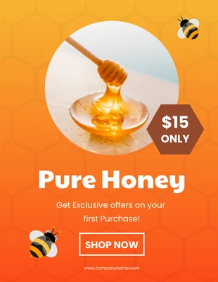 Free  Template: Natural Pure Honey Sale Poster Template