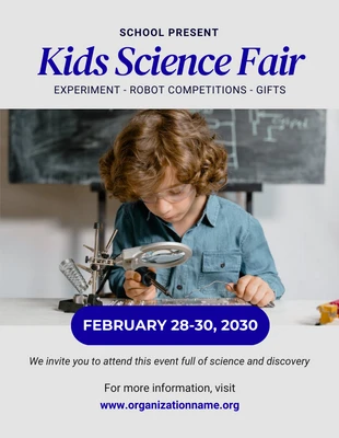Light Grey And Blue Minimalist Kids Science Fair Poster