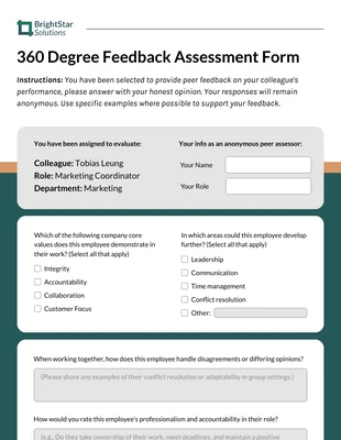 Free interactive Template: Modulo di valutazione del feedback tra pari a 360 gradi