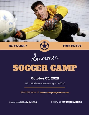 Free  Template: Dark Navy Orange Summer Soccer Camp Flyer