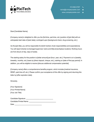 Free  Template: Corporate Teal and White Offer Letter