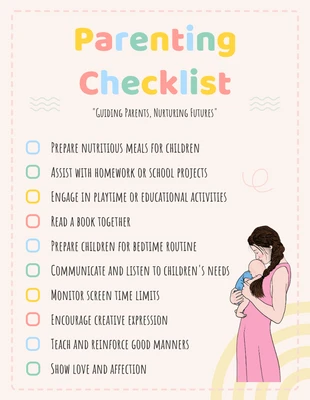Free  Template: Cream Simple Playful Daily Parenting Checklist