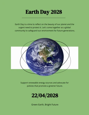 Free  Template: Poster Verde Simples do Dia da Terra