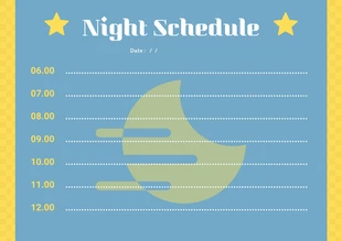 Free  Template: Modèle d'horaire de nuit moderne jaune et bleu clair