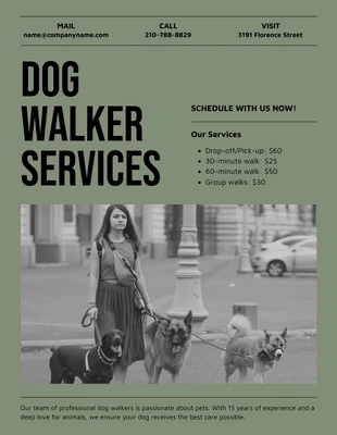 Free  Template: Folheto simples para passeadores de cães em verde cáqui e preto