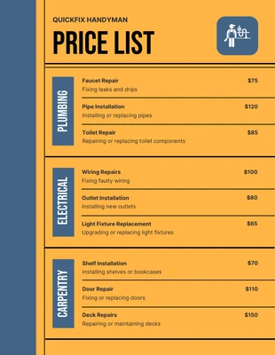 business  Template: Listes de prix simples pour les bricoleurs jaunes et bleus