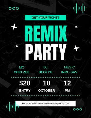 Free  Template: Black Modern Remix Party Music Flyer