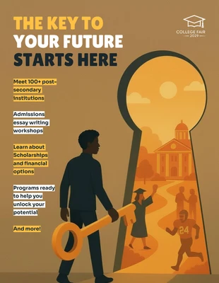 premium Template: Modèle d'affiche pour le salon des études supérieures « Débloquez votre avenir »