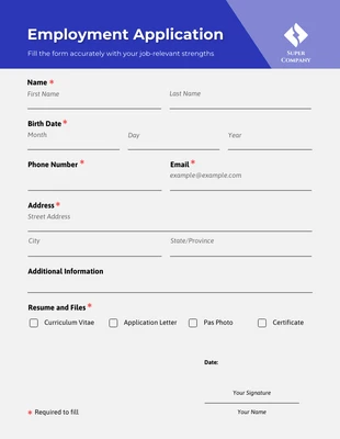 Free  Template: Professional Blue and Grey Application Forms