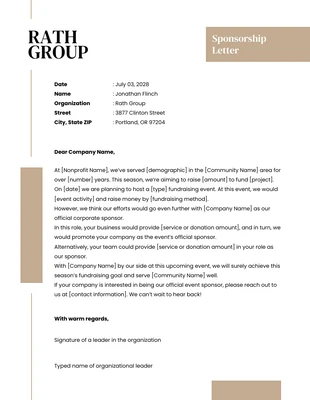 Free  Template: Professional White and Brown Sponsorship Letter