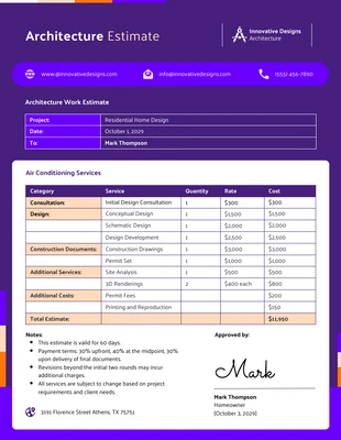 Free  Template: Modelo de estimativa de arquitetura