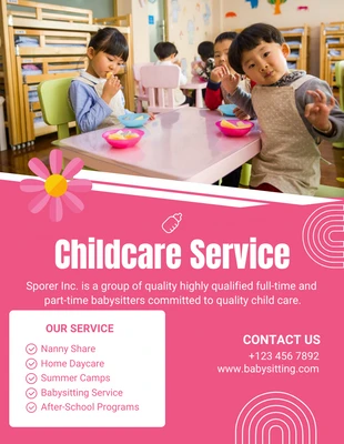 Free  Template: Pink Cute Illustration Childcare Service Flyer