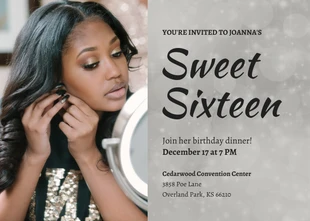 Free  Template: Convite Silver Sweet 16