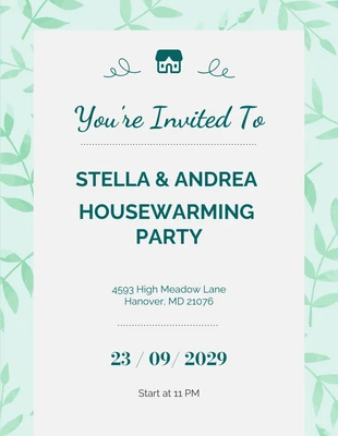Green Leaf Simple Housewarming Invitation