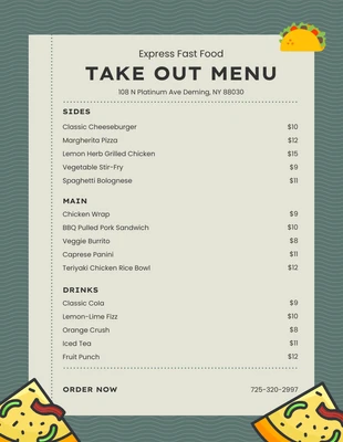 Free  Template: Green and cream simple receipt style take out menu