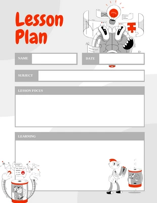 Free  Template: Gray and Red Brain Lesson Plan