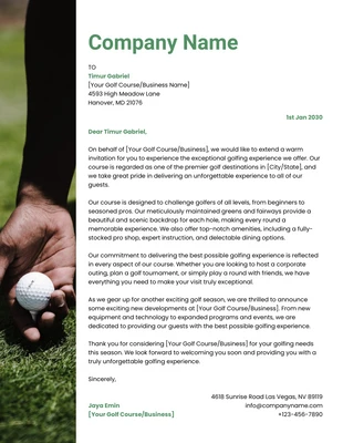 Free  Template: Papel timbrado de golfe comercial moderno em branco e verde