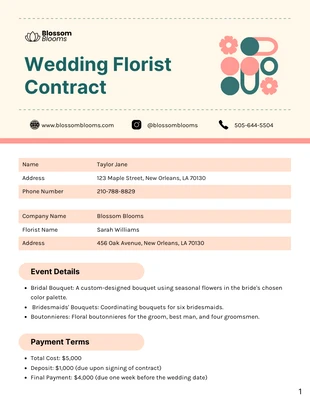 Free  Template: Wedding Florist Contract Template