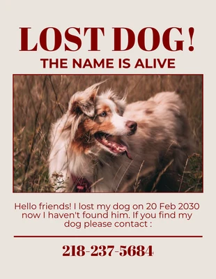 Free  Template: Cream  Minimalist Lost Dog Flyer