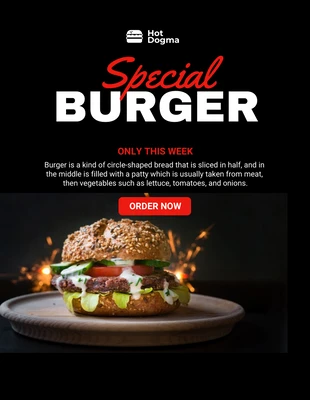 Free  Template: Schwarzer moderner spezieller Burger-Flyer